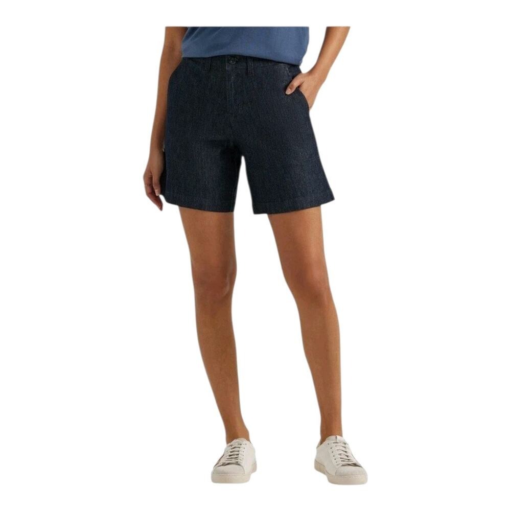 LEE Women's Fresno Jean Shorts Comfort Waistband Blue Dark Wash High Rise Size 8
